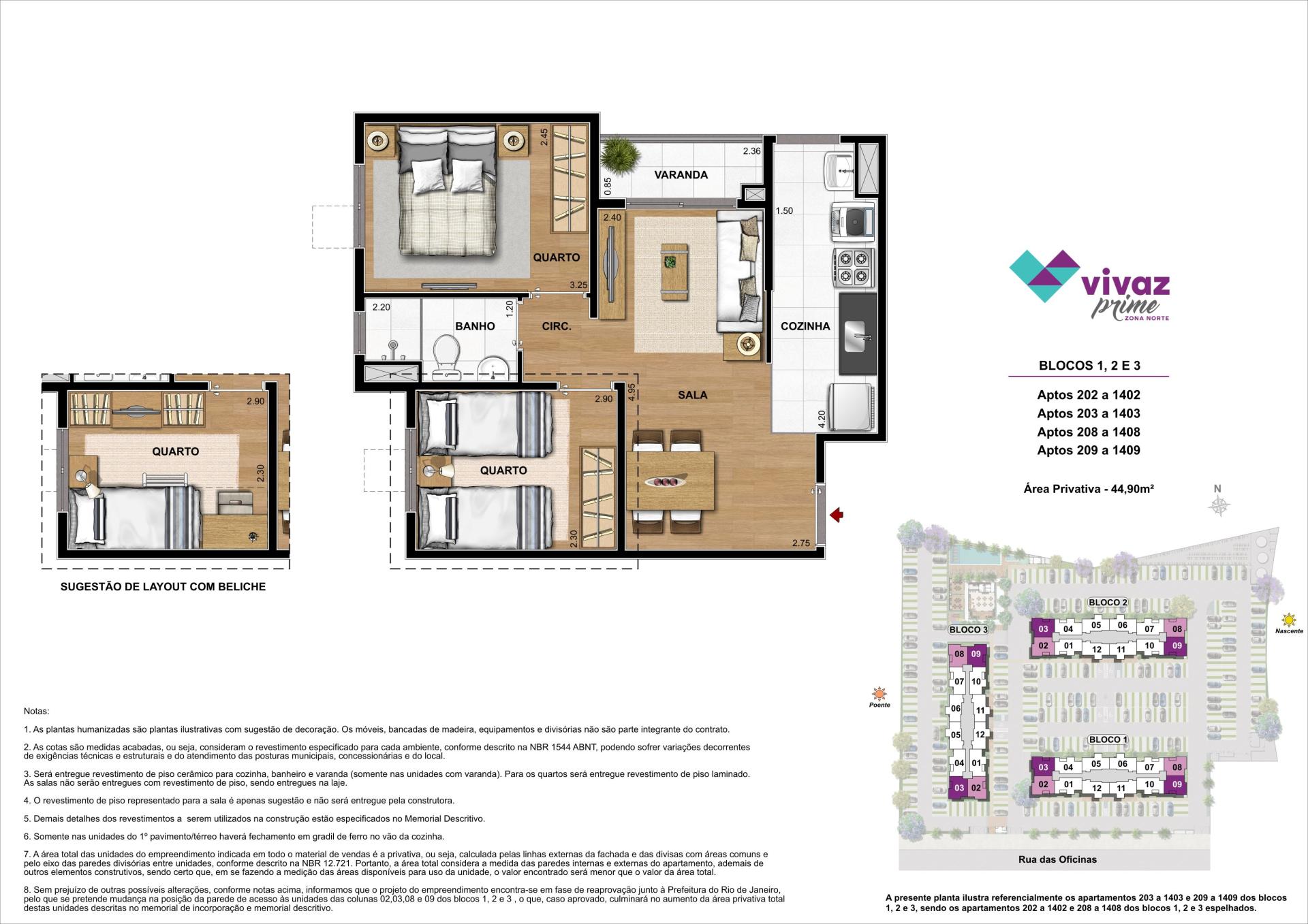 Vivaz Prime Zona Norte   Área Privativa 44,90m²
