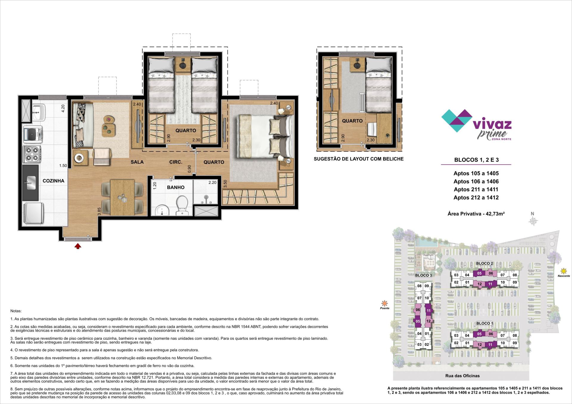 Vivaz Prime Zona Norte   Área Privativa 42,73m²