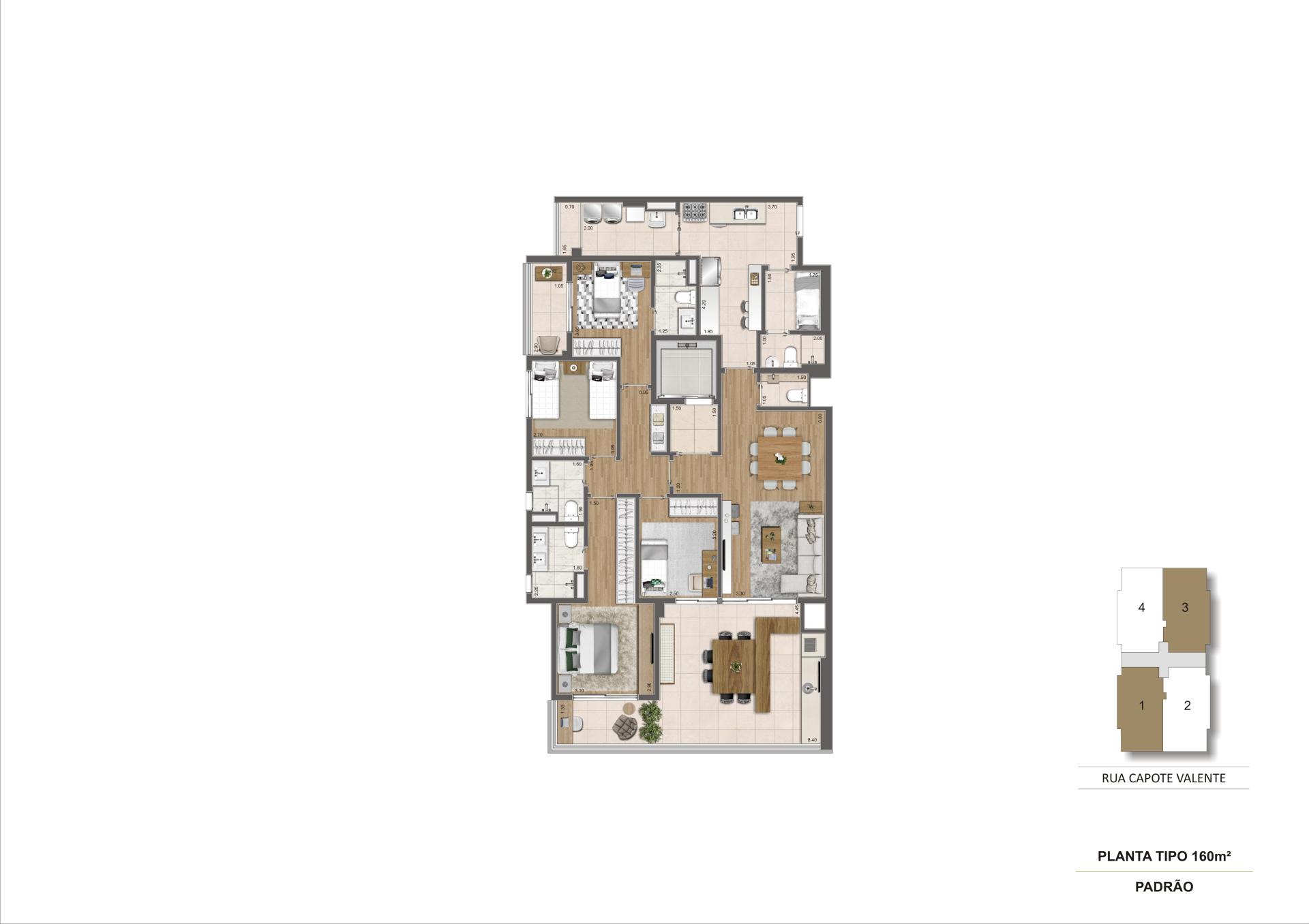 Planta padrão 160 m²