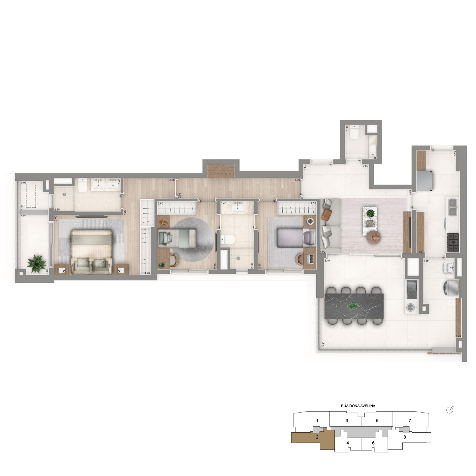 Planta Padrão 3 Dormitórios | 112m²