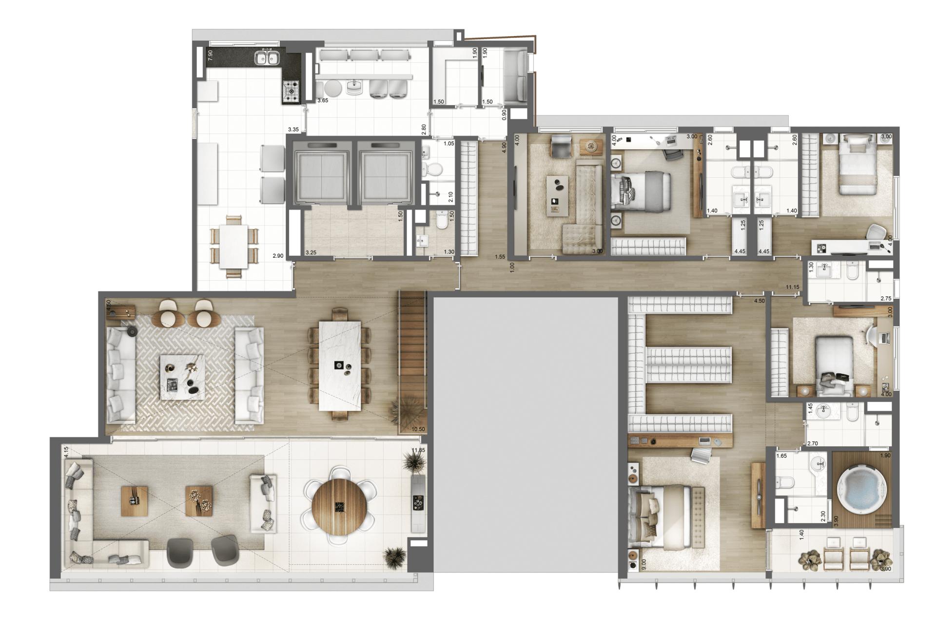 Planta Duplex 592 m² Pavimento Inferior