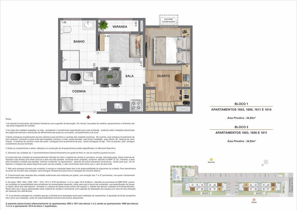 Área privativa   34,82m²   PNE   Closet