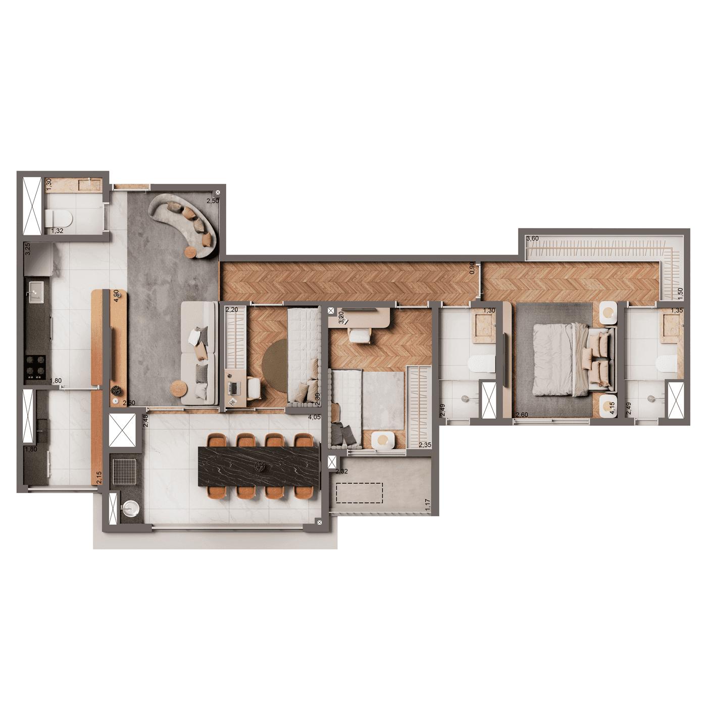 Planta Opção com 87m² | 2 Dorms (1 suíte)
