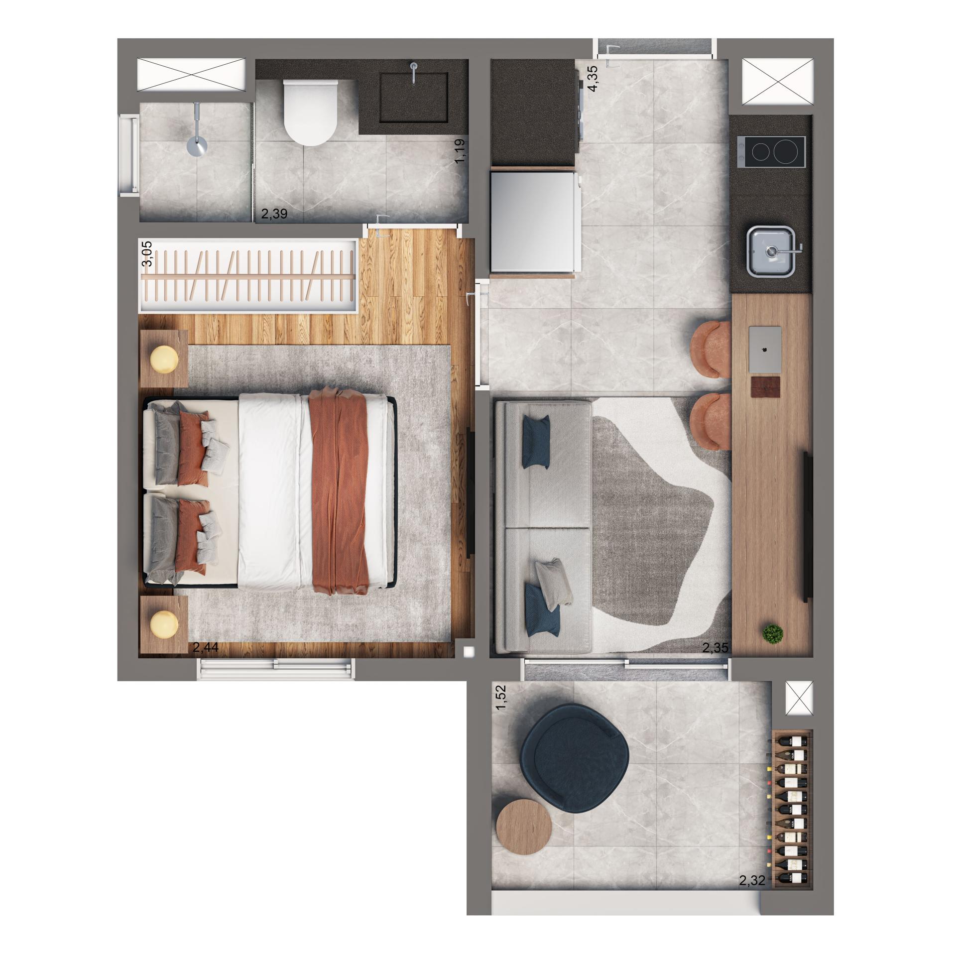 Planta Opção 28m² | 1 dorm.