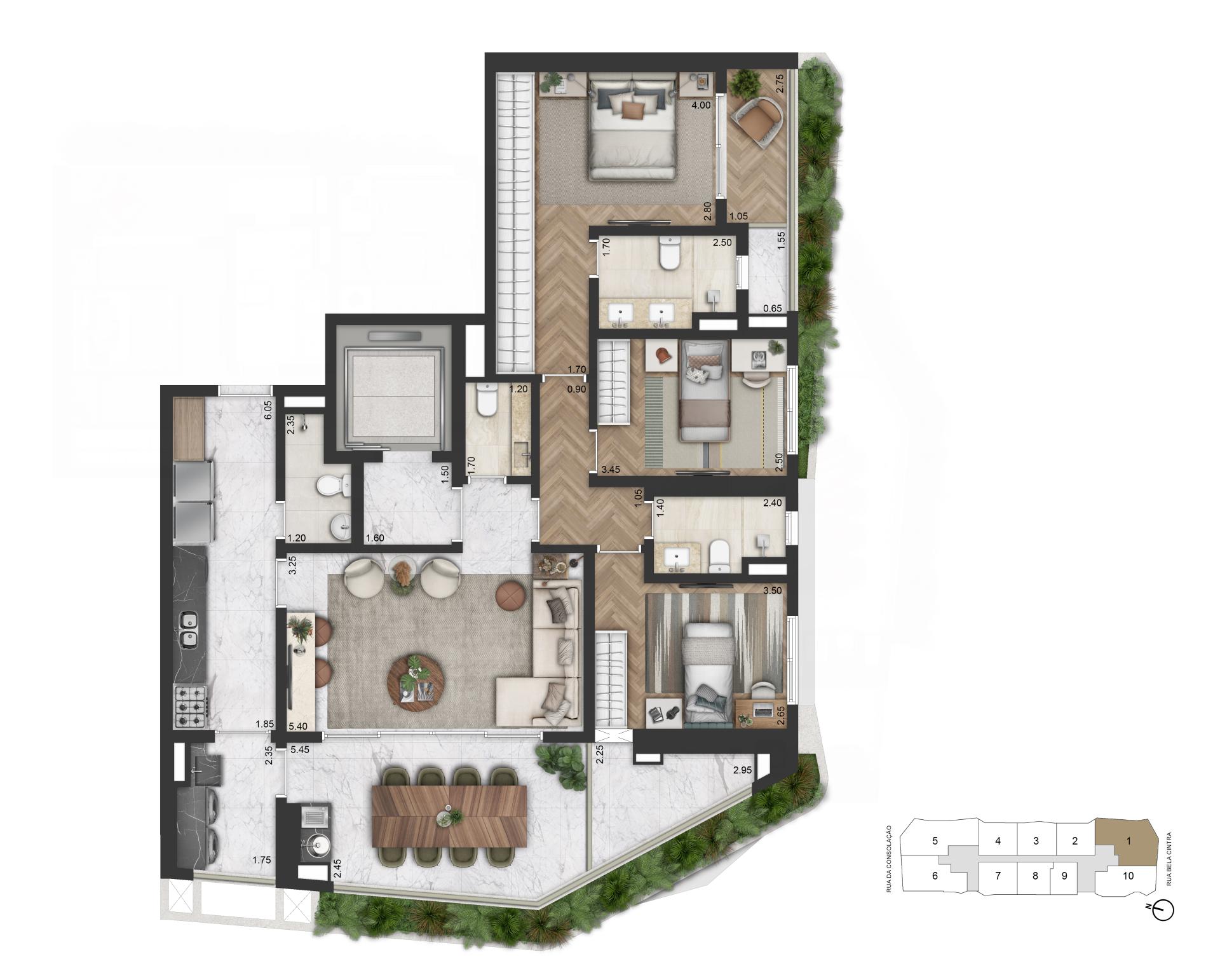 Planta Padrão 147 m² | 3 Dorms