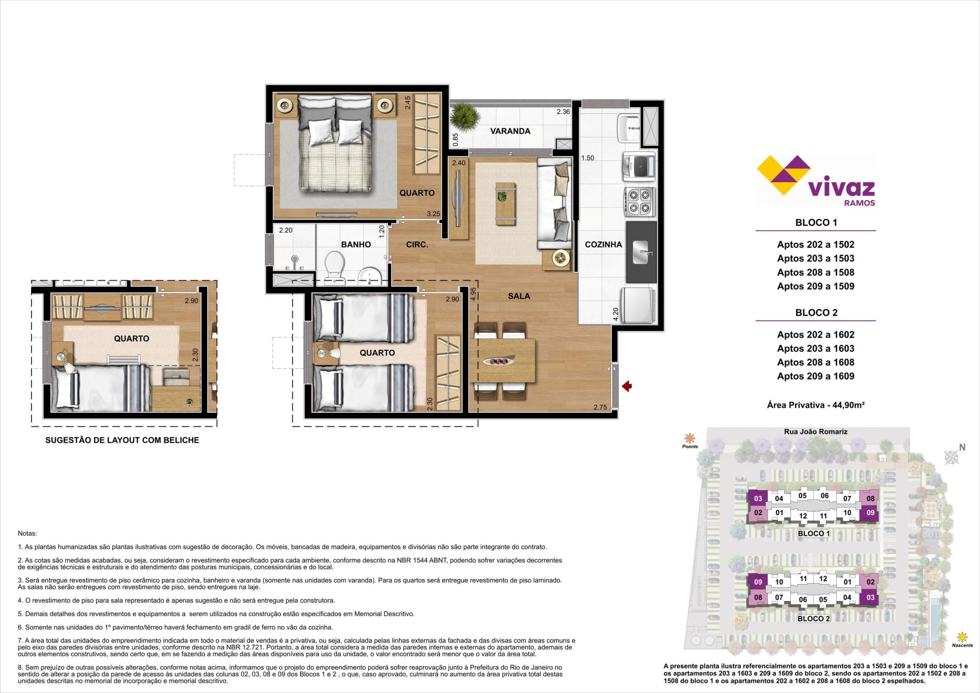 Vivaz Ramos   Área Privativa 44,90m²   2 Quartos