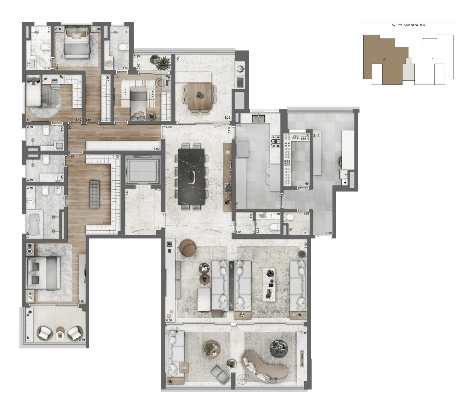 Planta-tipo 308 m² | 4 suítes