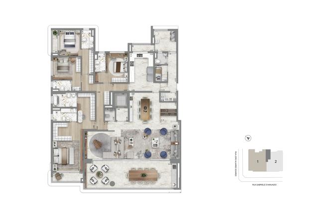 Planta Padrão 341 m²  | 4 Suítes 