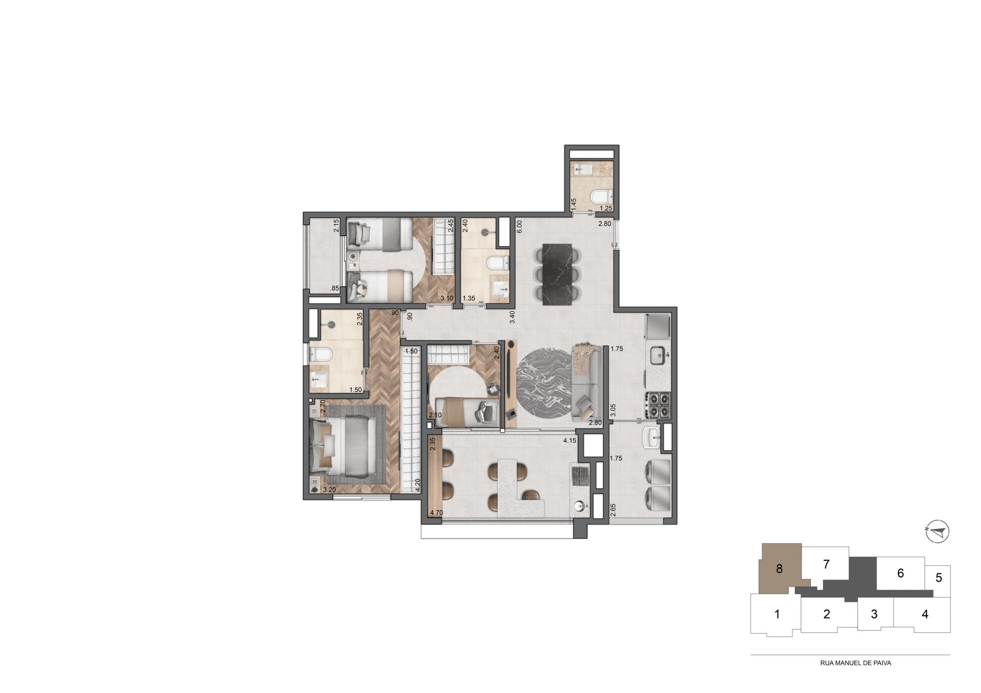 Planta Padrão 87 m²  | 3 Dorms