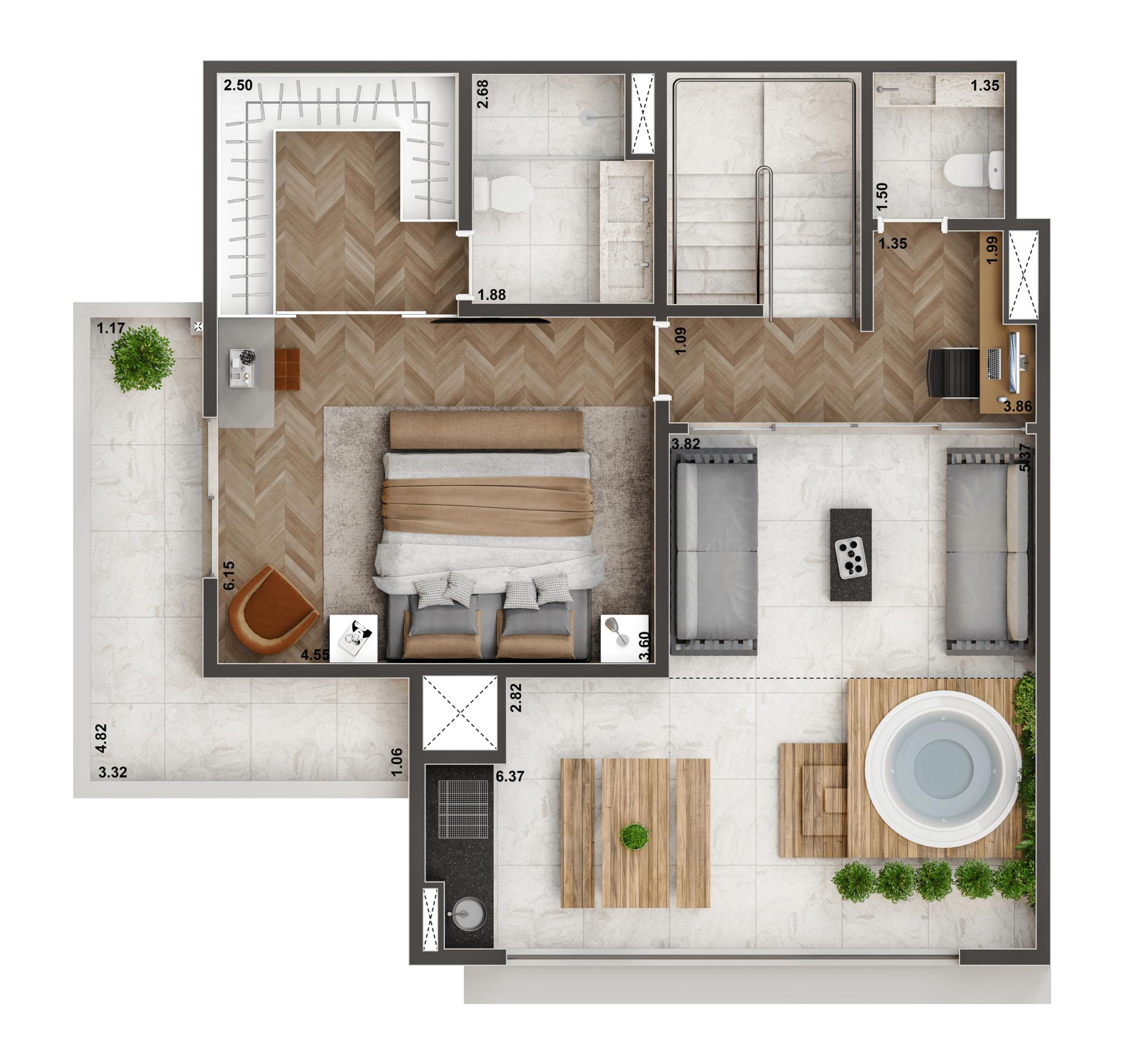 Planta Duplex Superior 163m² | 3 suítes