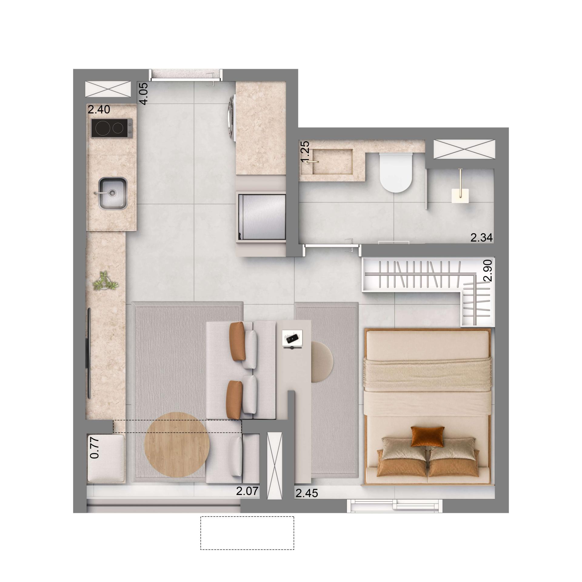 Planta Padrão 24m² | Ampliada | Com Terraço