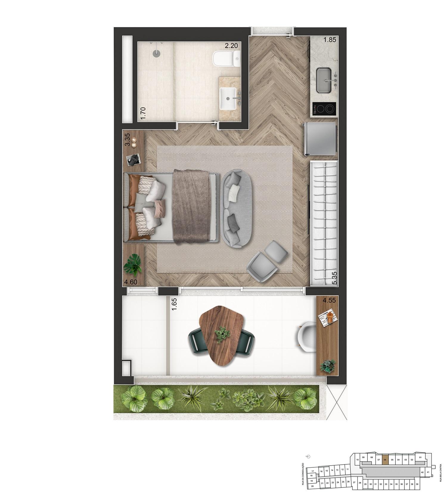 Planta Studio 41m²