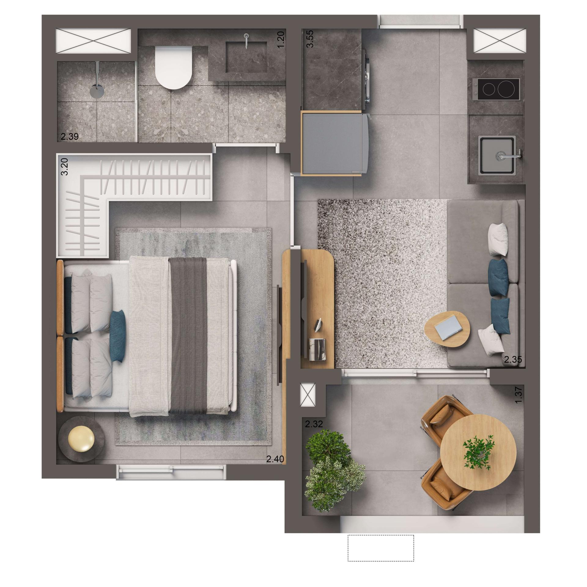 Planta Opção 26m² | 1 dorm.