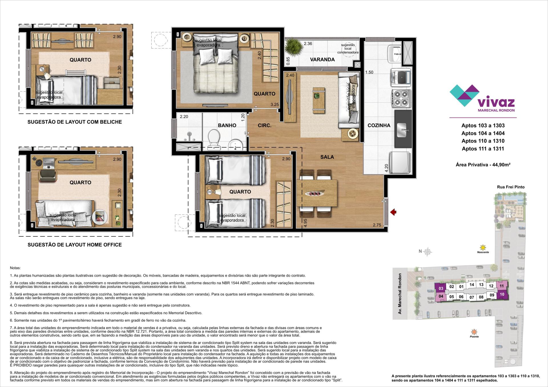 Vivaz Marechal Rondon - Planta Tipo - 44m²