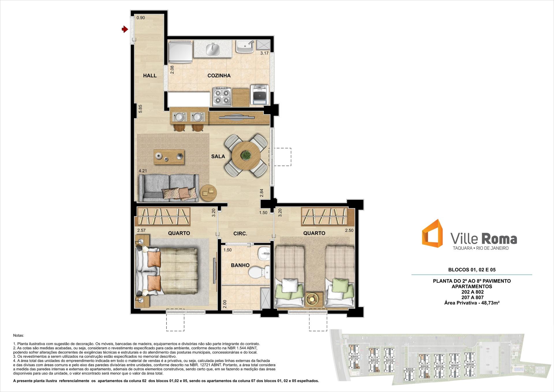 Área Privativa 48,73m² (Cozinha Americana)