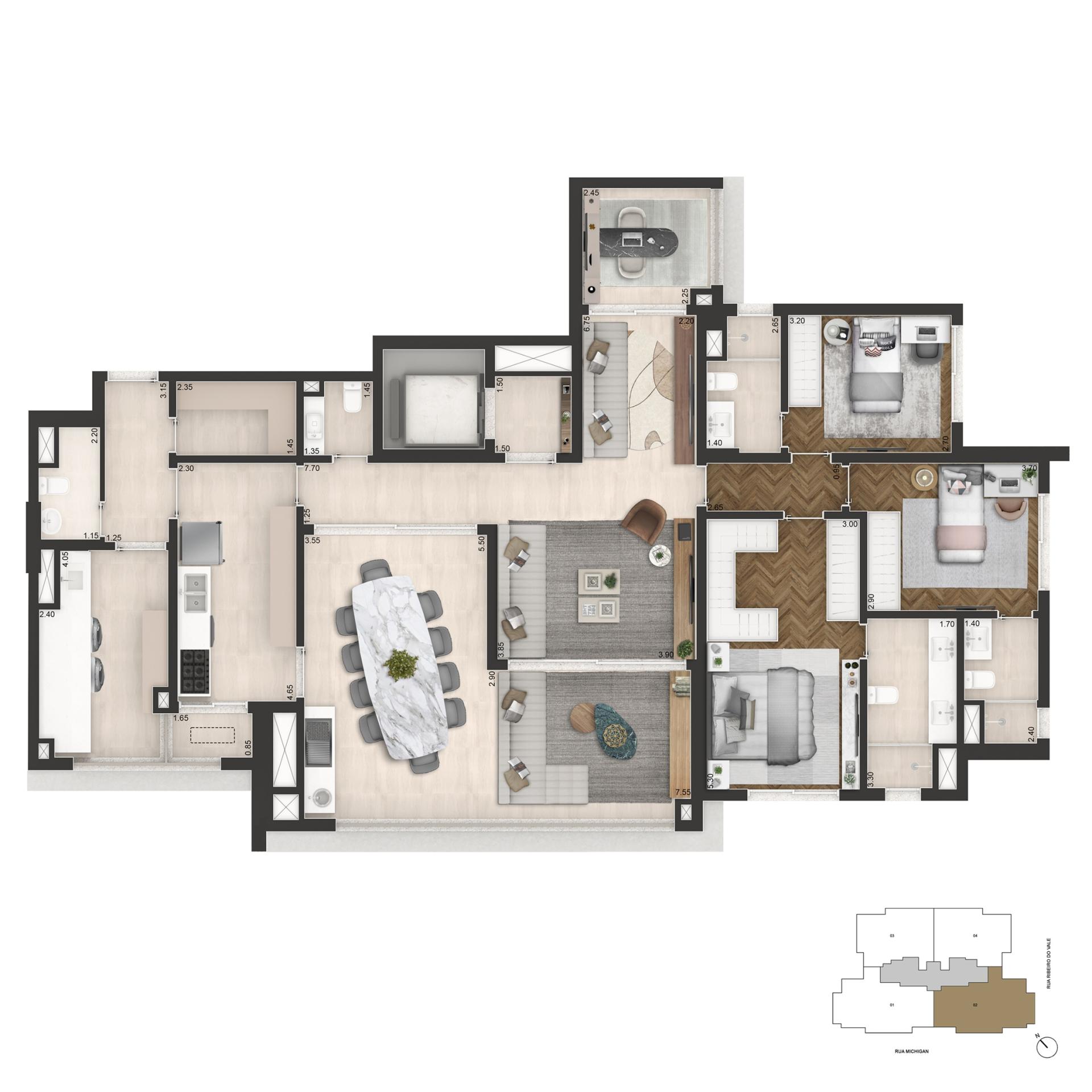 Planta Padrão 3 Suítes | 178m²
