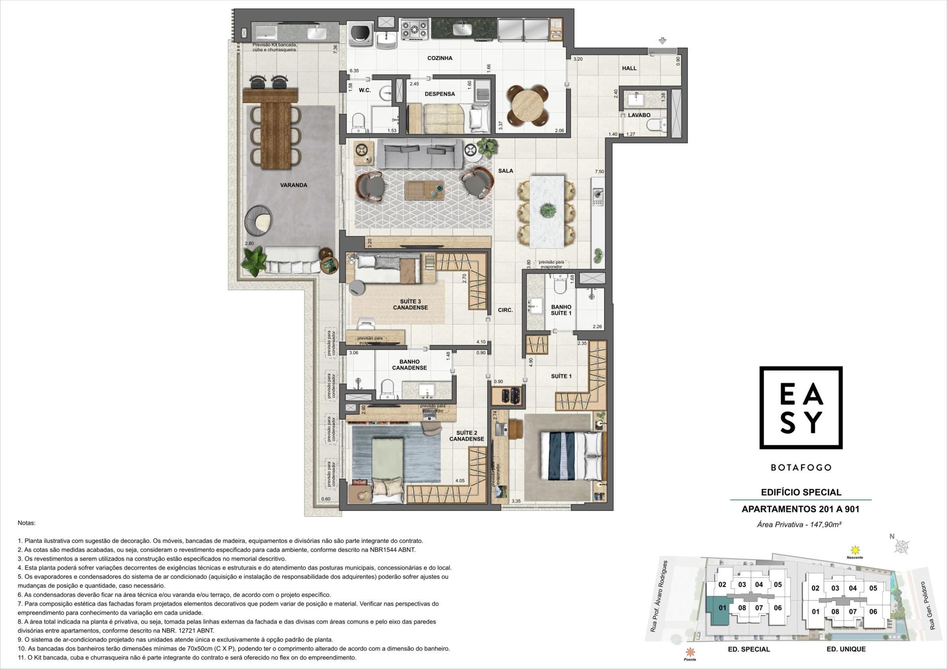 Planta dos apartamentos 201 a 901 do Edifício Special