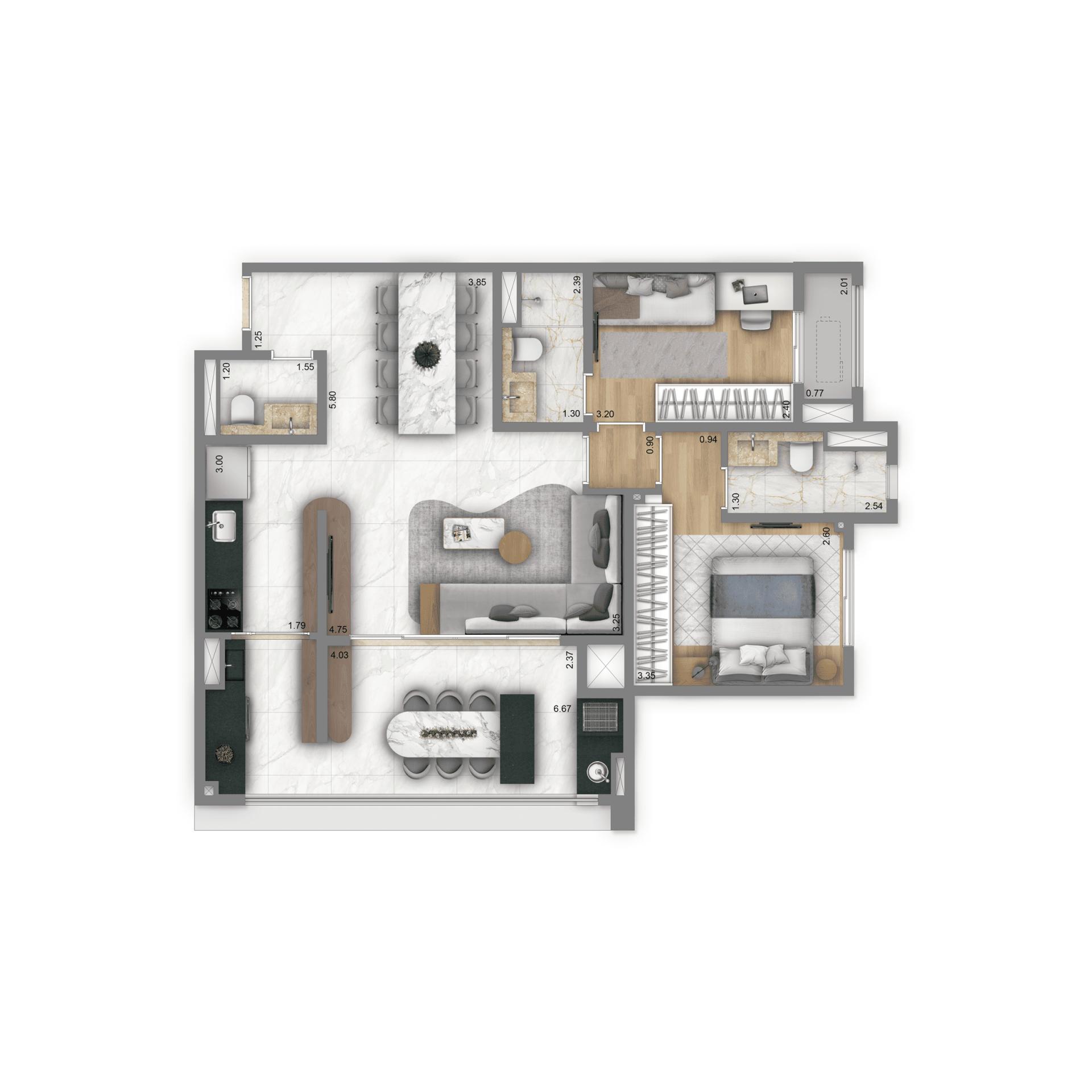 Planta Opção 82 m² | 2 suítes