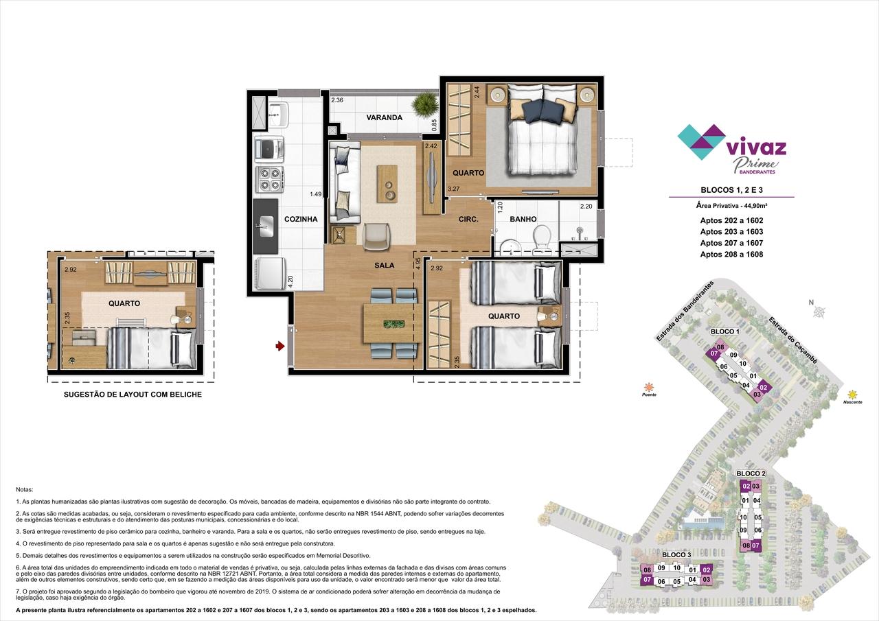 Vivaz Prime Bandeirantes - Área Privativa 44,90m²