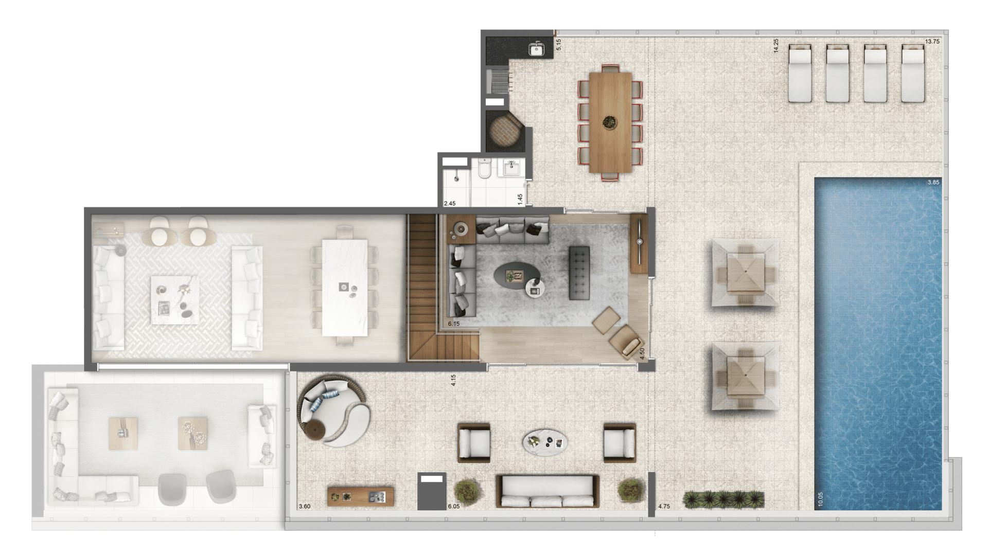 Planta Duplex 592 m² Pavimento Superior