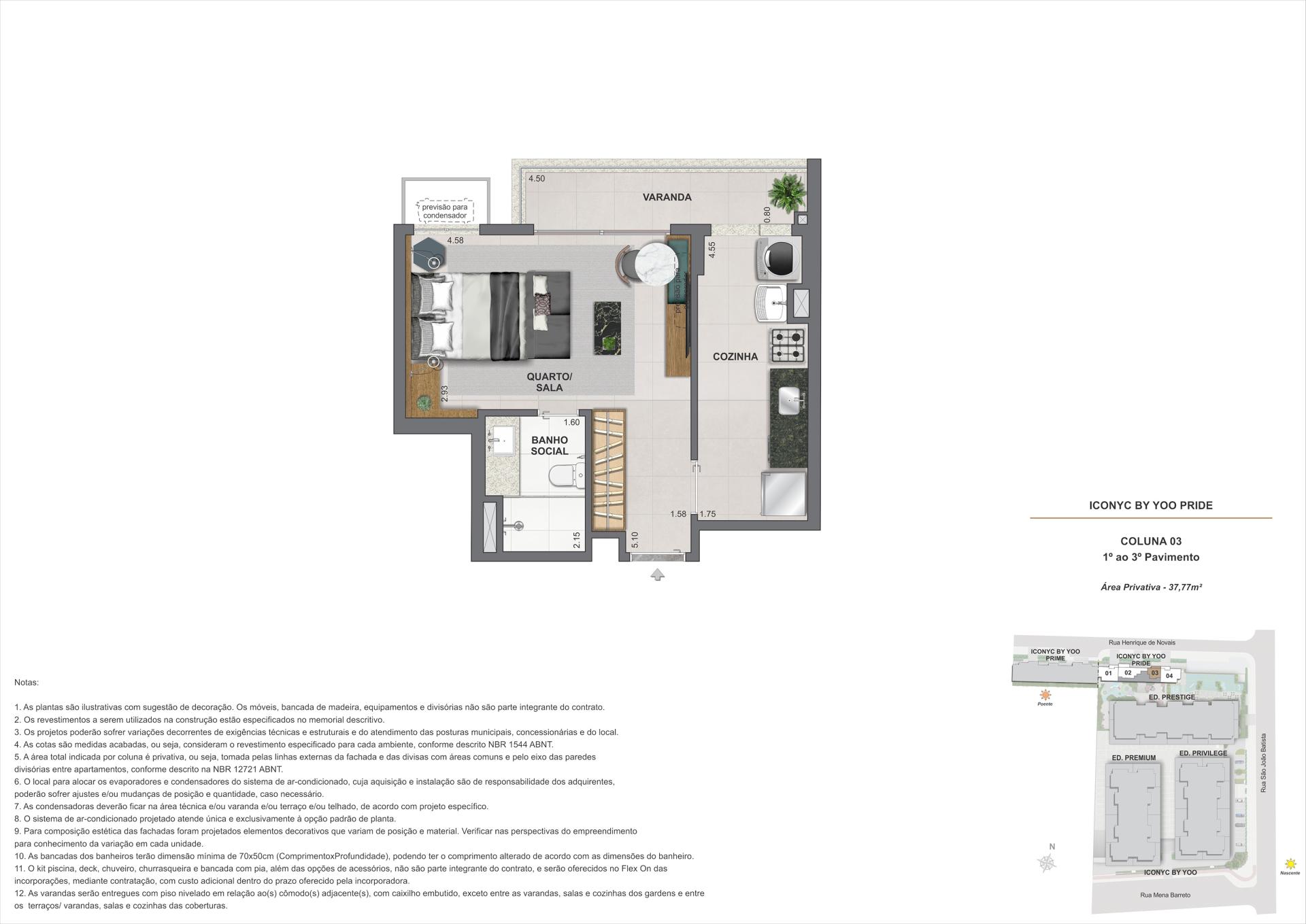 Studio - 1° ao 3° andar - 37m²