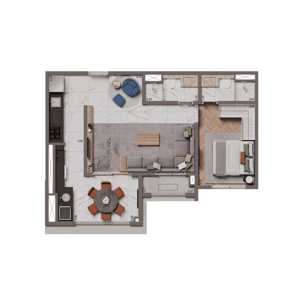 Planta Opção 58m²  | 1 Suíte