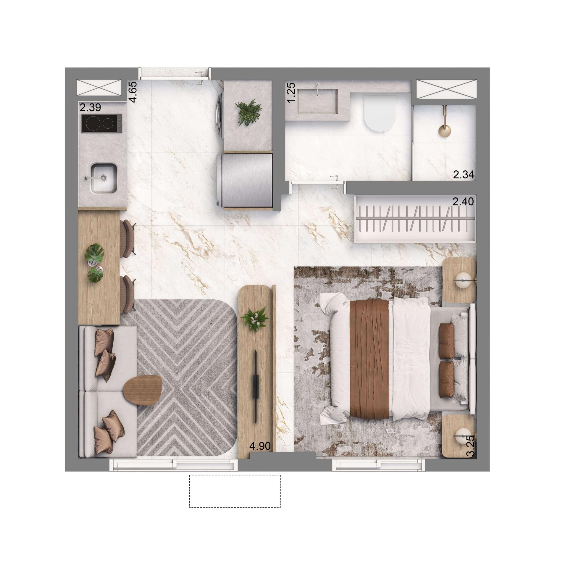 Planta Padrão 24m² | Ampliada | Sem Terraço