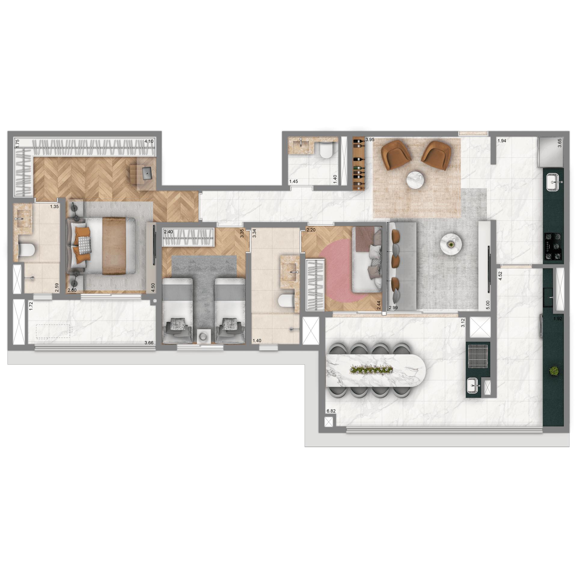 Planta-tipo 108 m² | 3 suítes