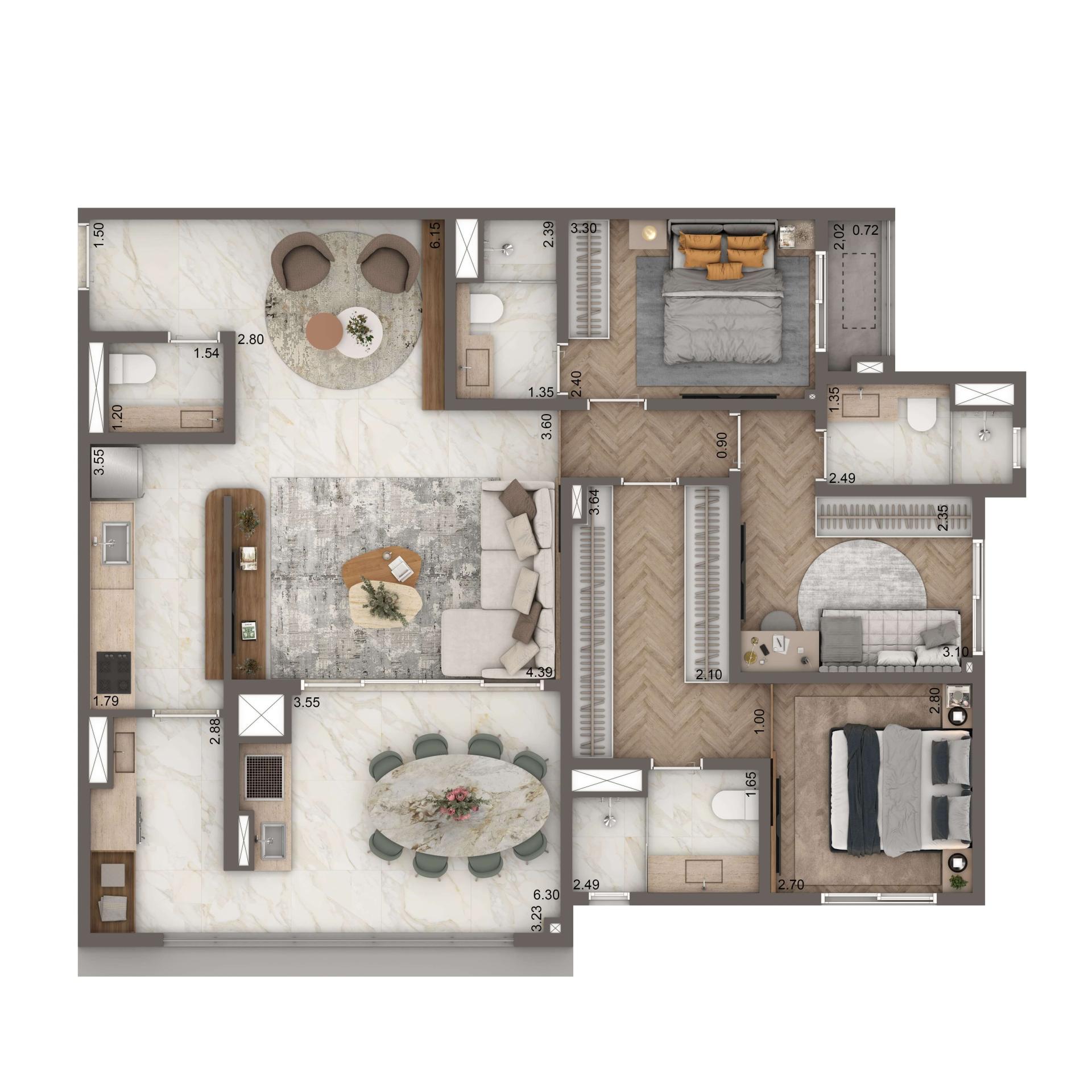 Planta Padrão 111m² | 3 suítes