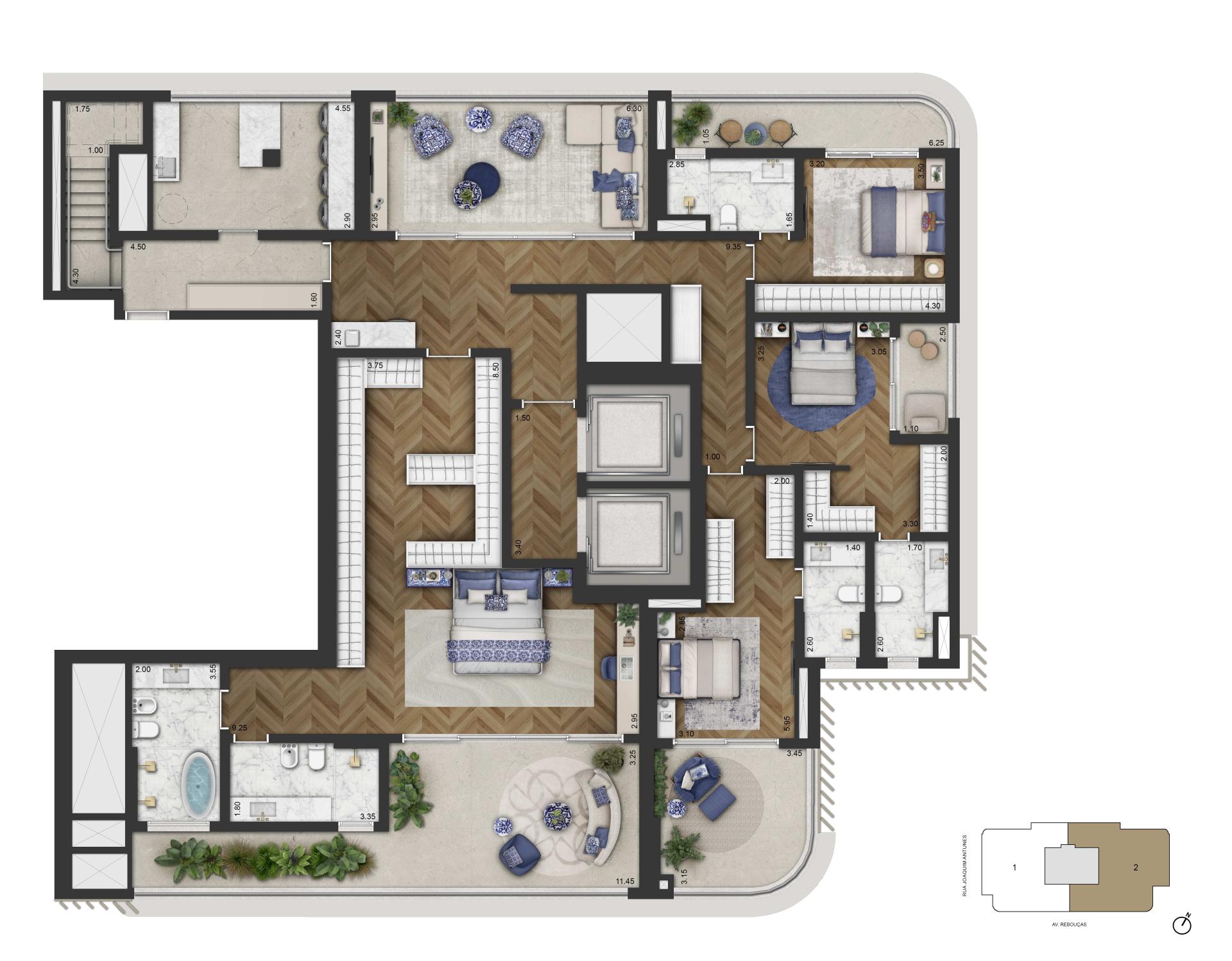  Planta padrão- Duplex inferior- 591.5m2