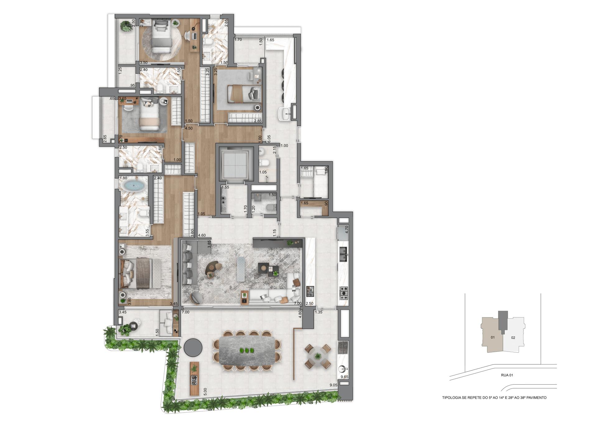Planta Padrão - 263 m² | 4 Suítes