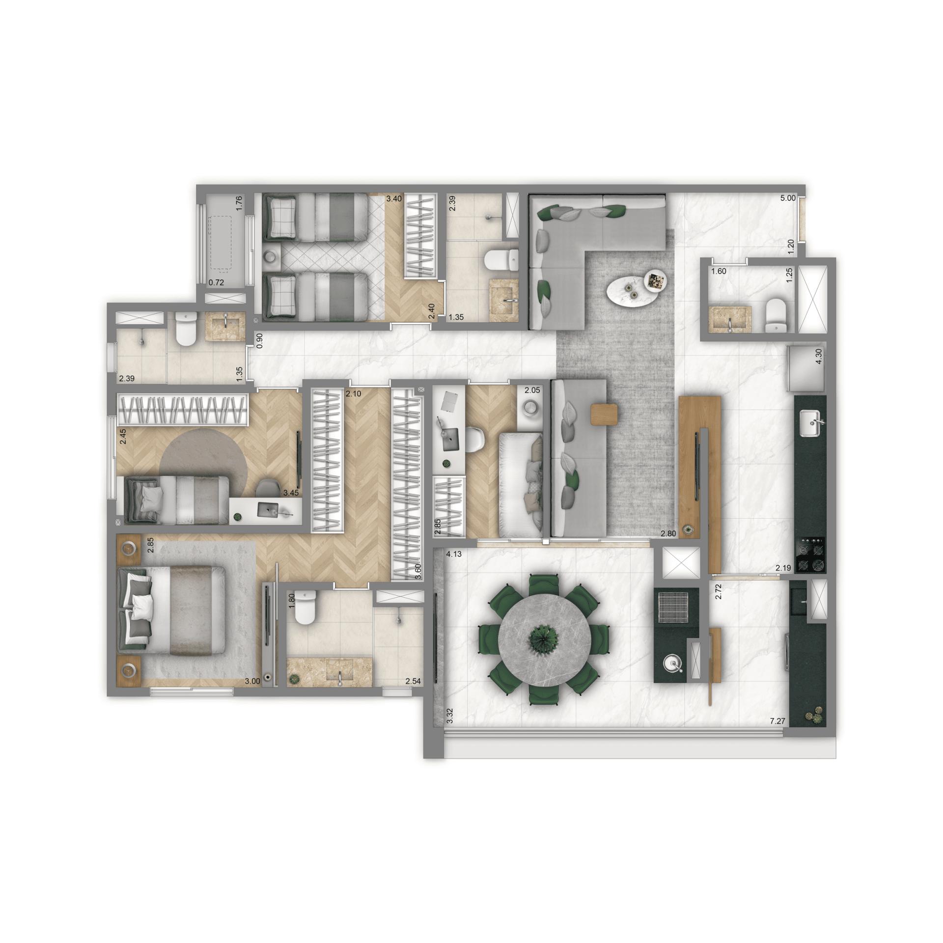 Planta Opção 125m² | 4 dorms. | 2 suítes