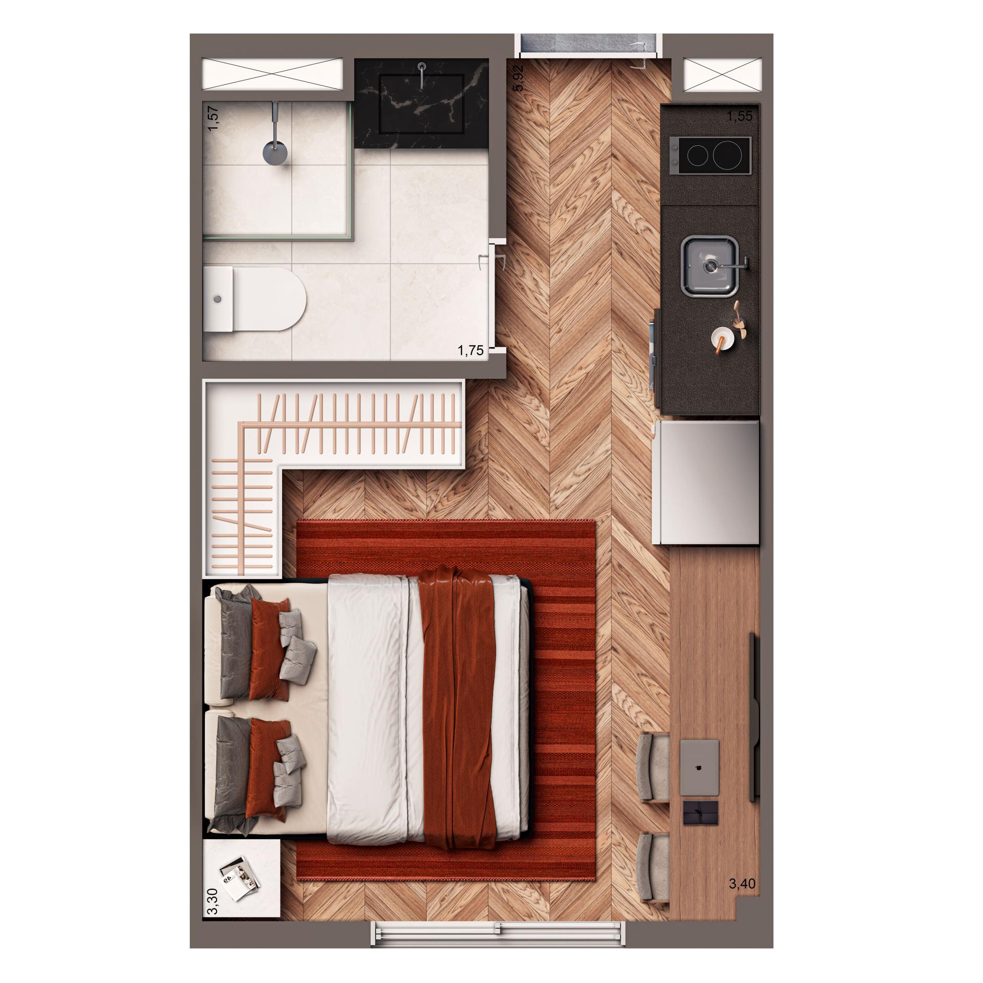 Planta Padrão Studio 19m²