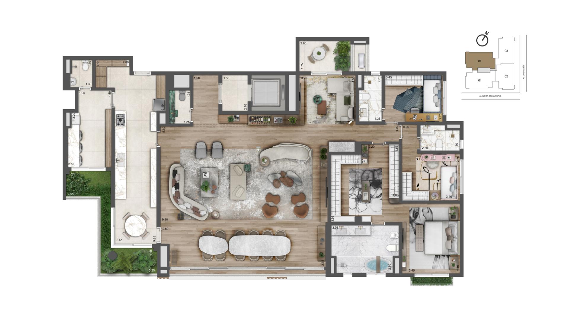 Planta-tipo 269,50 m² l 3 suítes