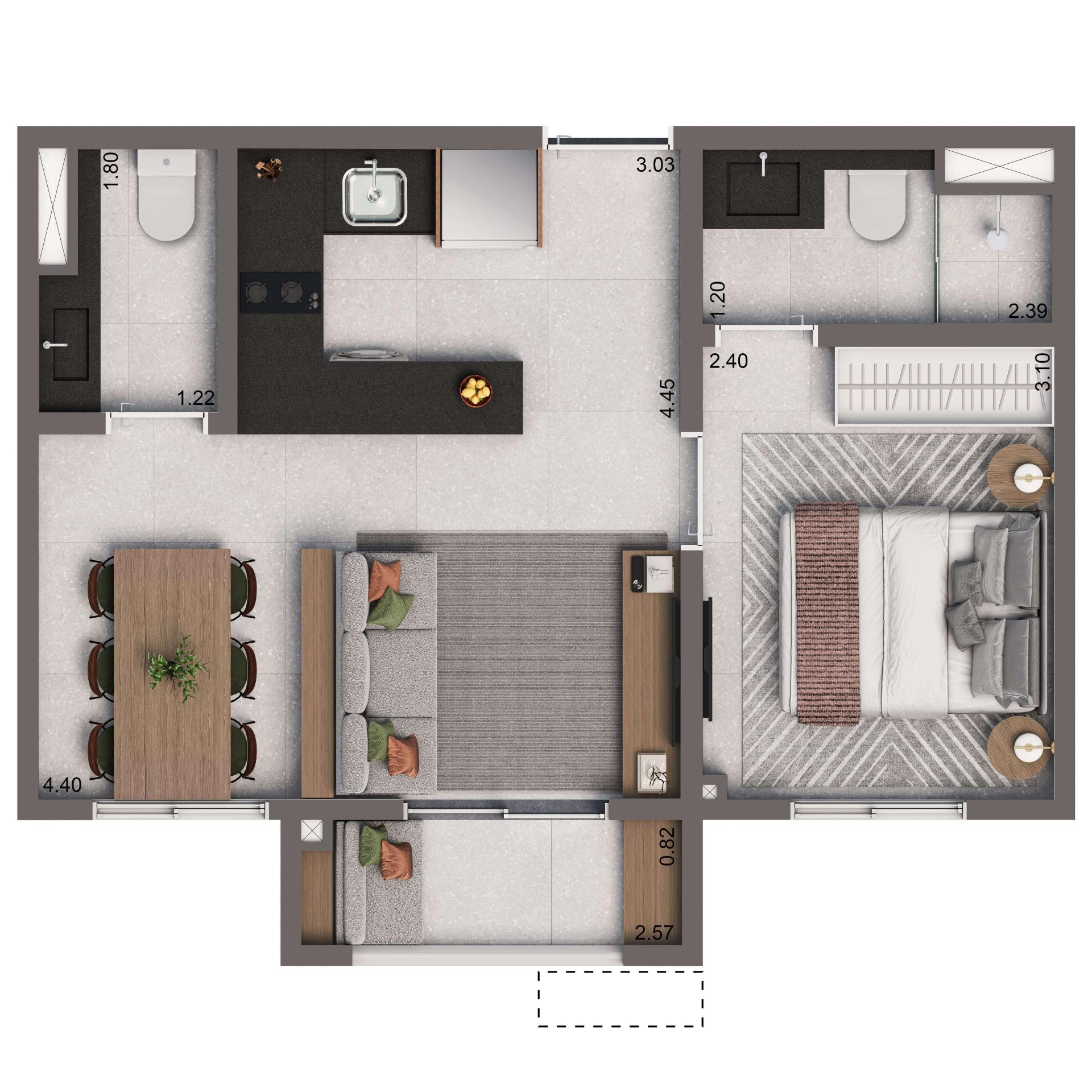Planta Opção 36m² | 1 dorm.