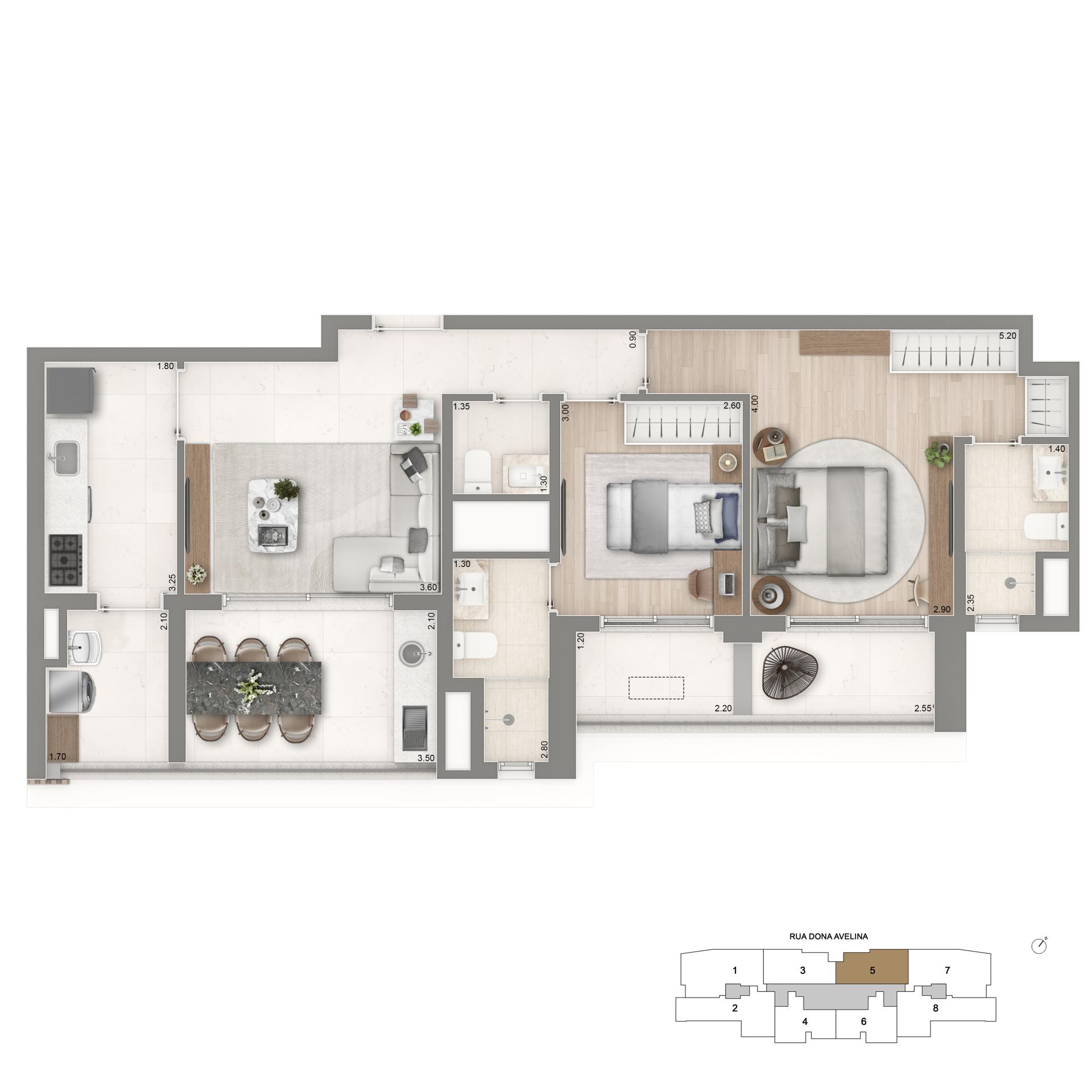 Planta Padrão 2 Suítes  | 83m²