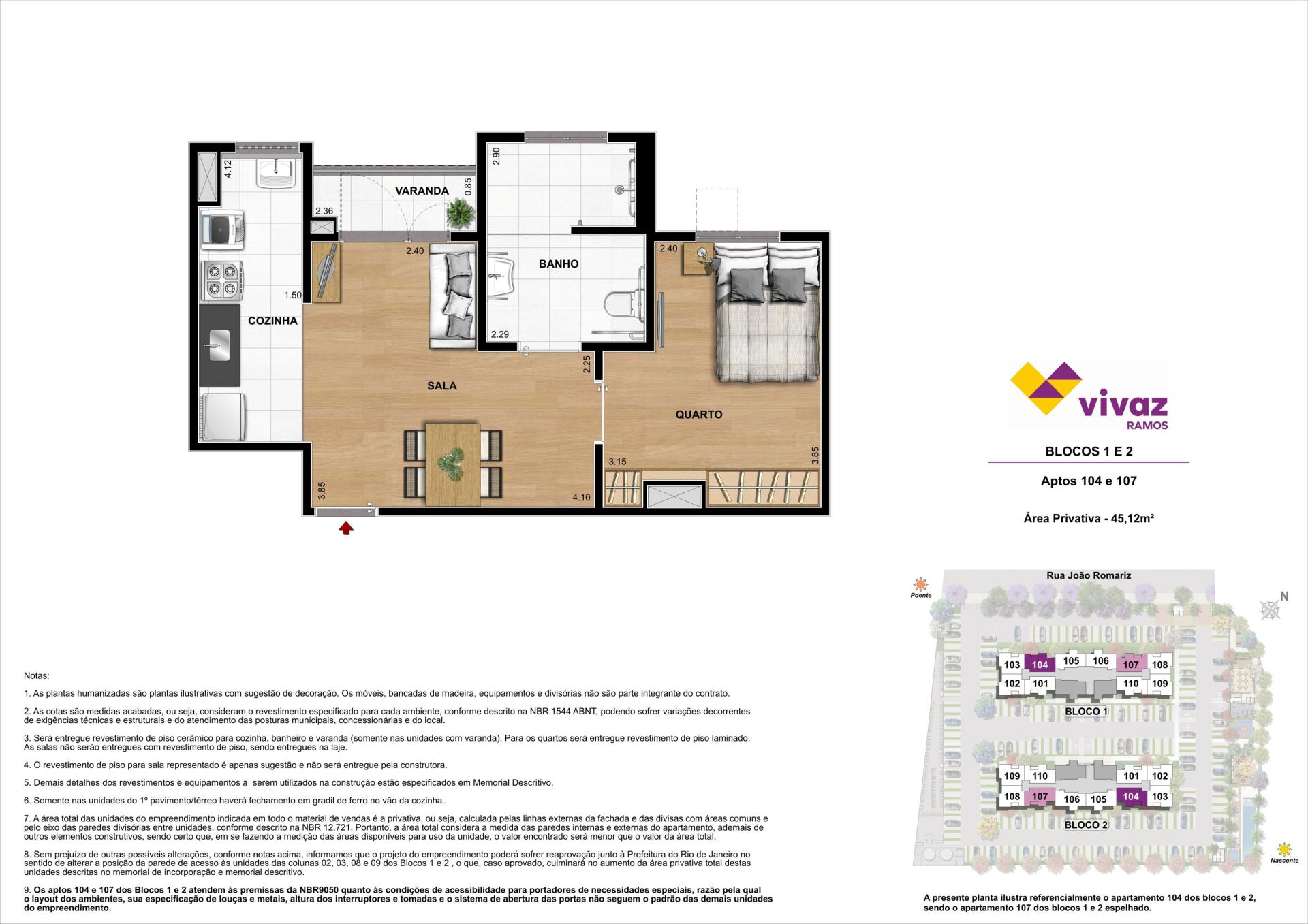 Vivaz Ramos   Área Privativa 45,12m²   1 Quarto