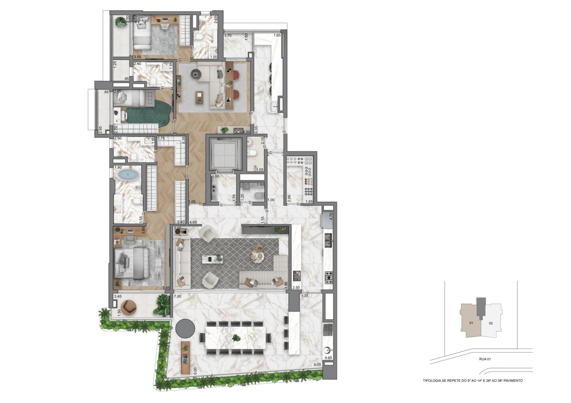 Planta Opção II - 263 m² | 3 Suítes