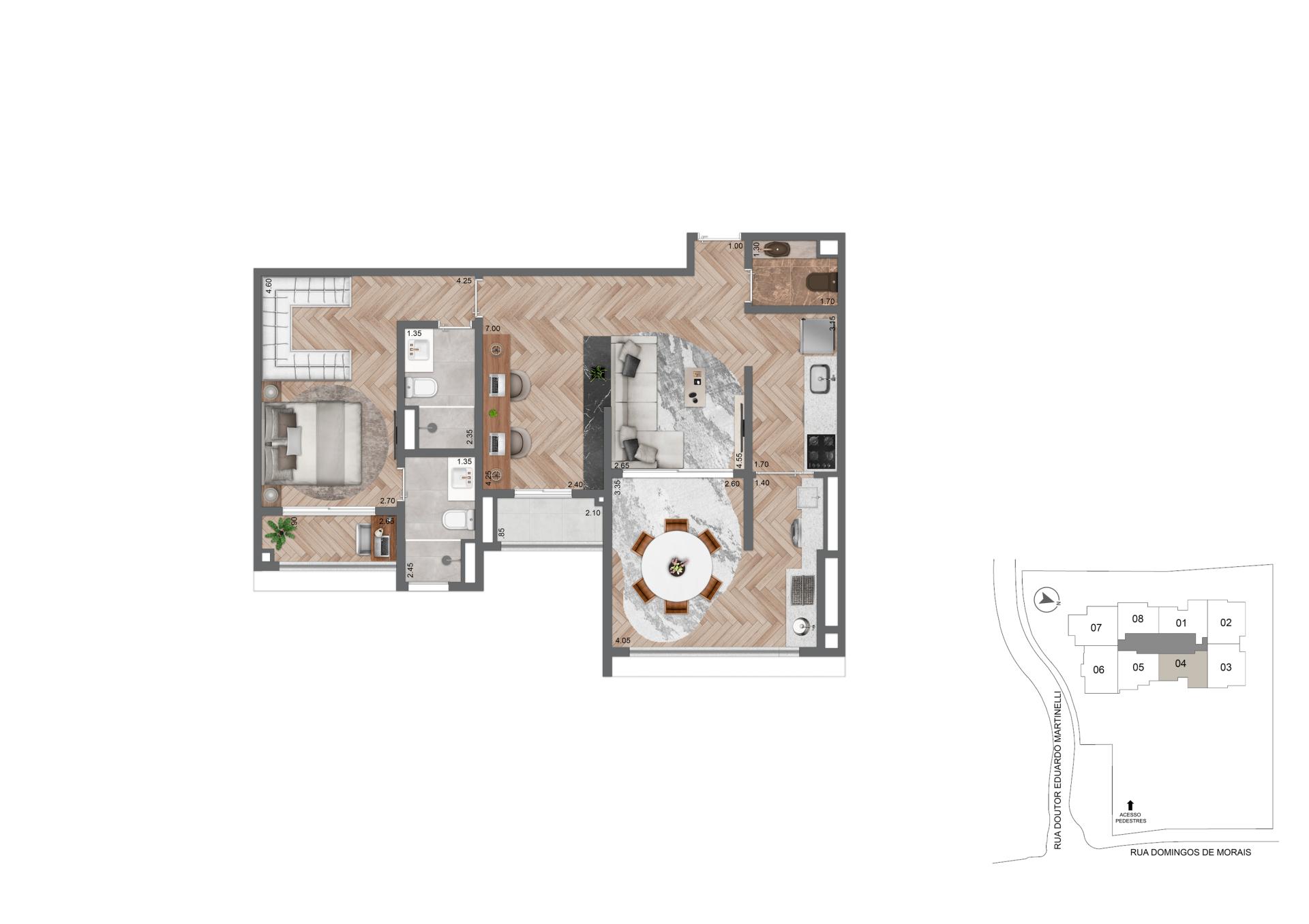 Planta Opção 78 m²  | 1 Suíte