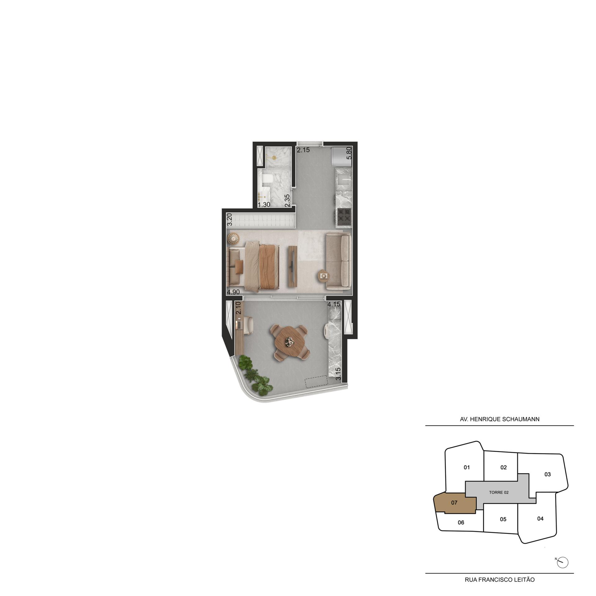 PLANTA PADRÃO 45m² - Studio