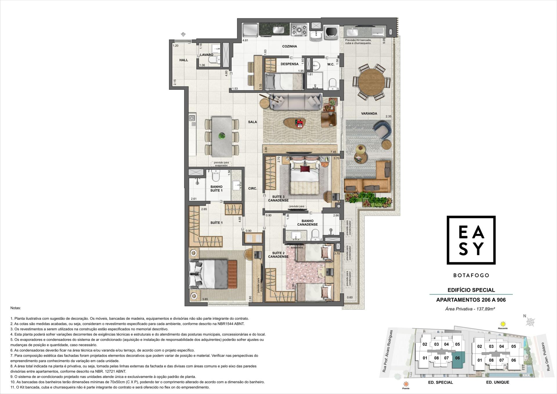 Planta dos apartamentos 206 a 906 do Edifício Special
