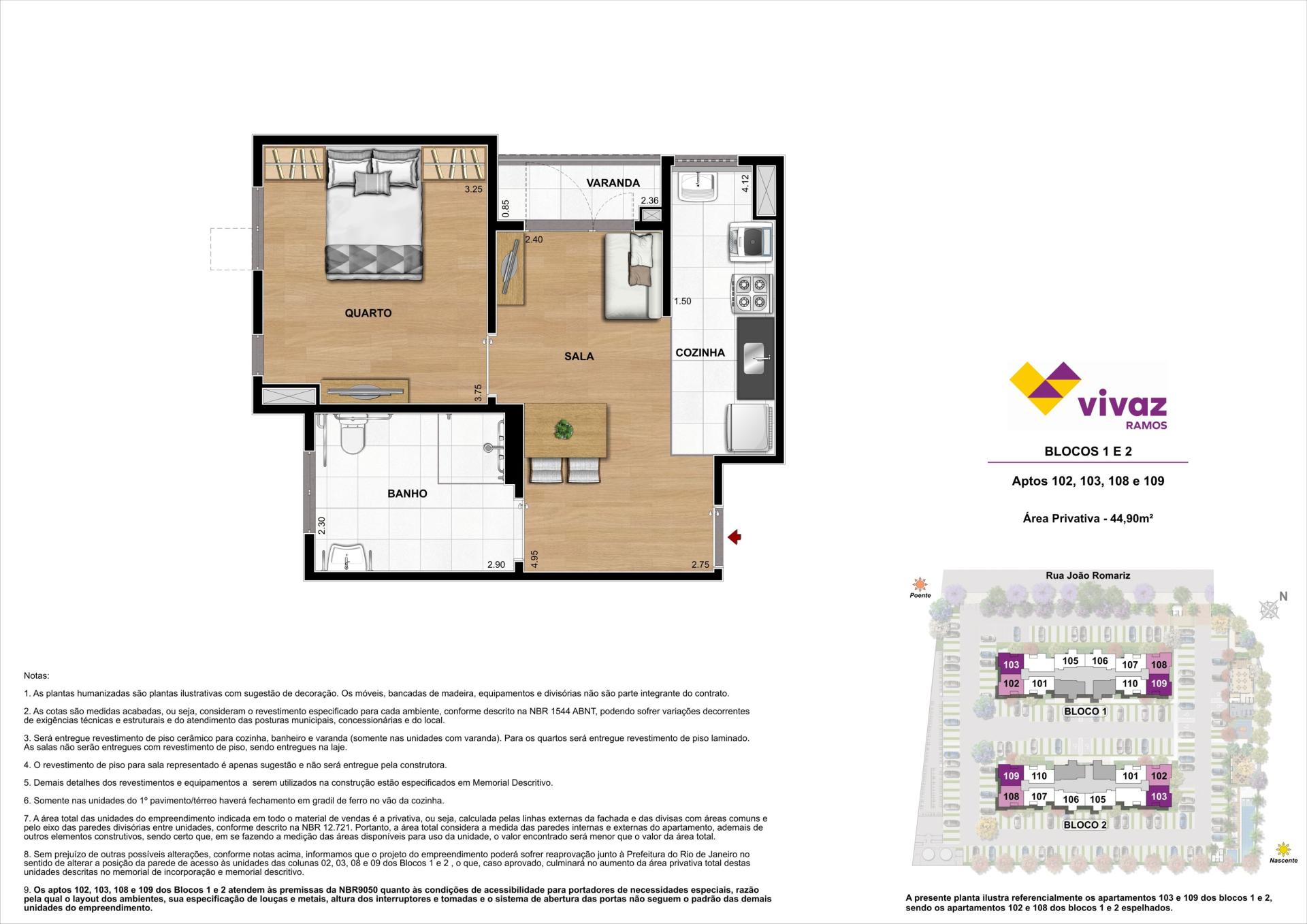 Vivaz Ramos   Área Privativa  44,90m²   1 Quarto