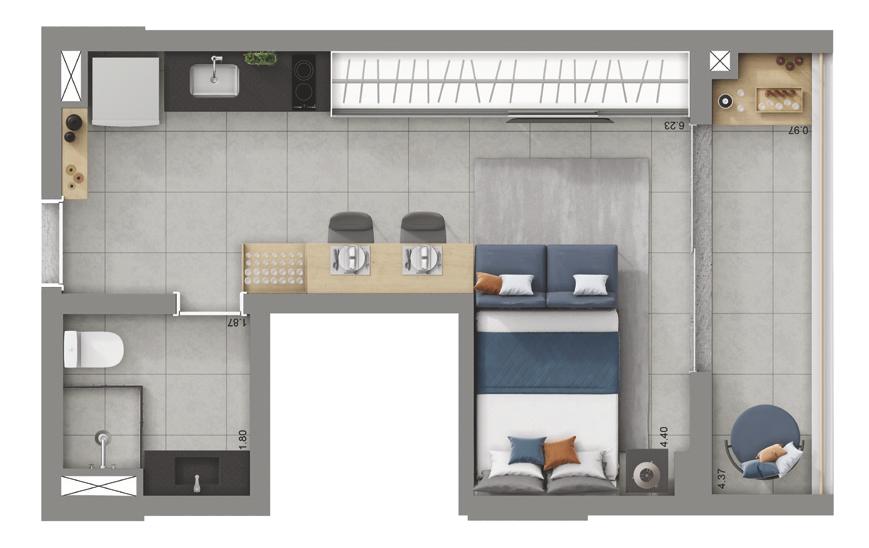 Planta Tipo 37 m² | 1 dorm.