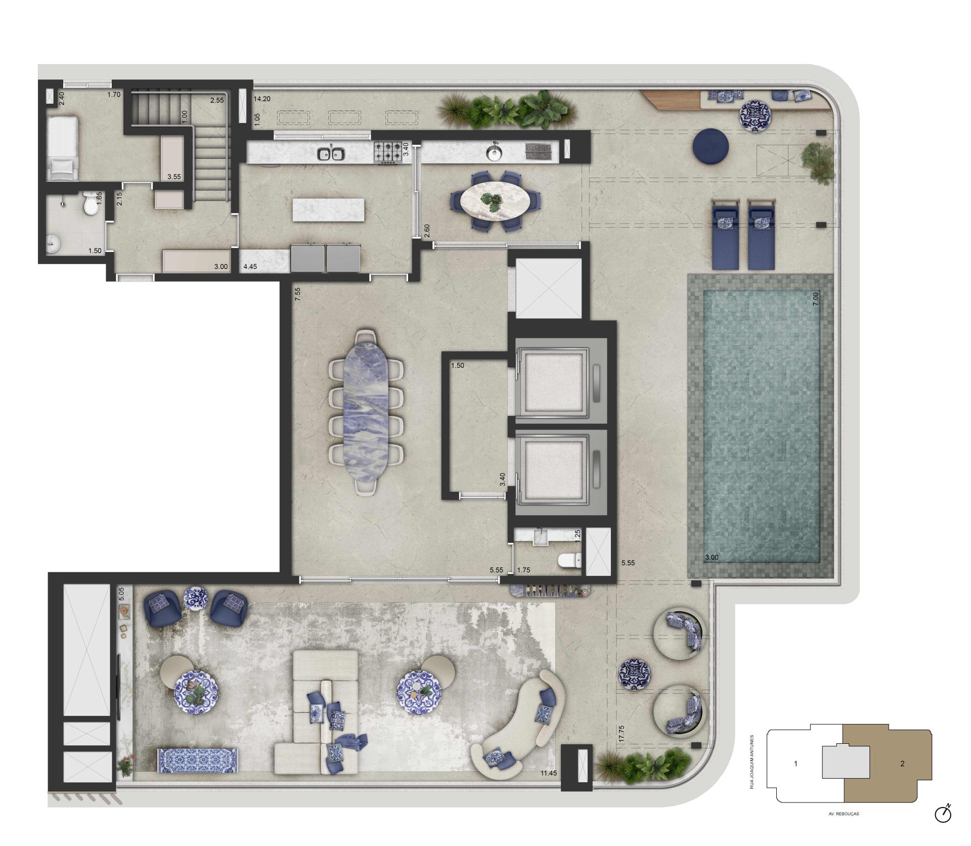 Planta padrão-  Duplex superior- 591.5m2