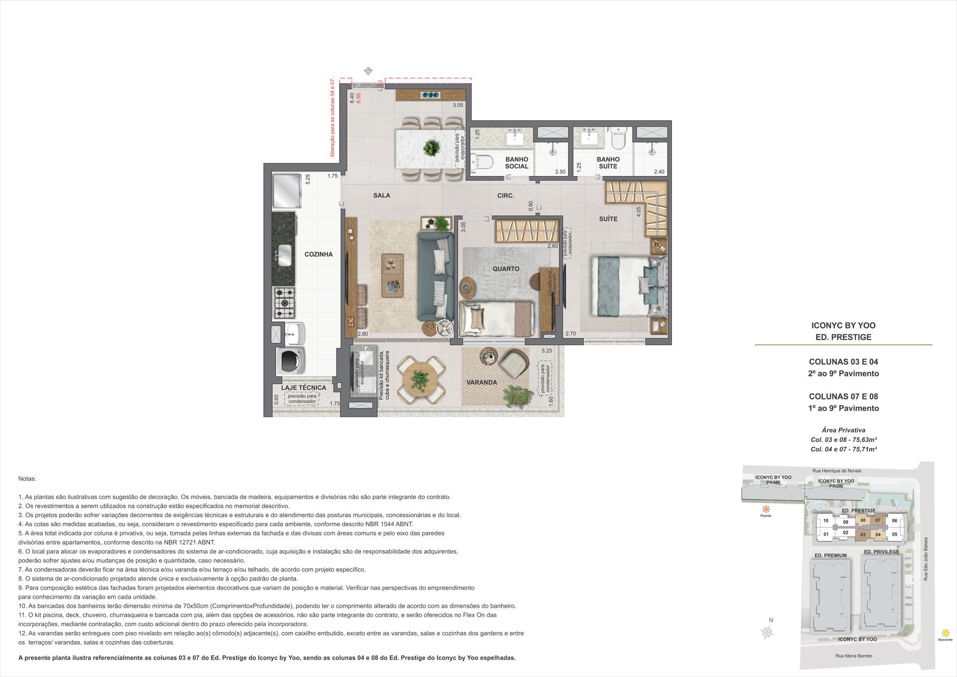 Apartamento 2 quartos - 1° ao 9° andar - 75m²