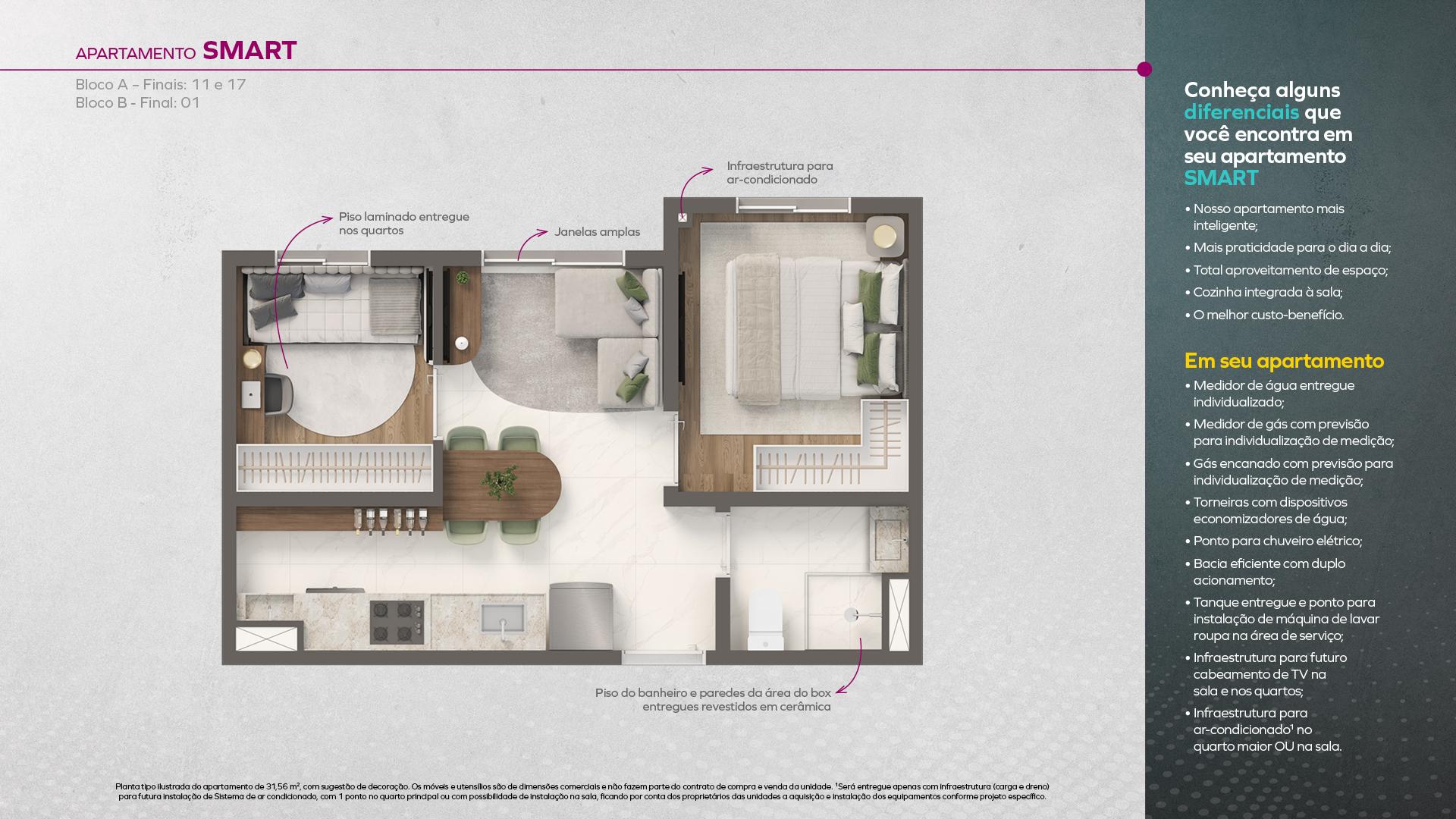 APARTAMENTO SMART - BLOCO A (FINAIS 11 e 17) e BLOCO B (FINAL 01)