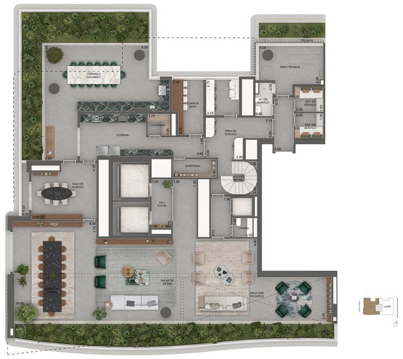 Planta duplex inferior 883,5m2