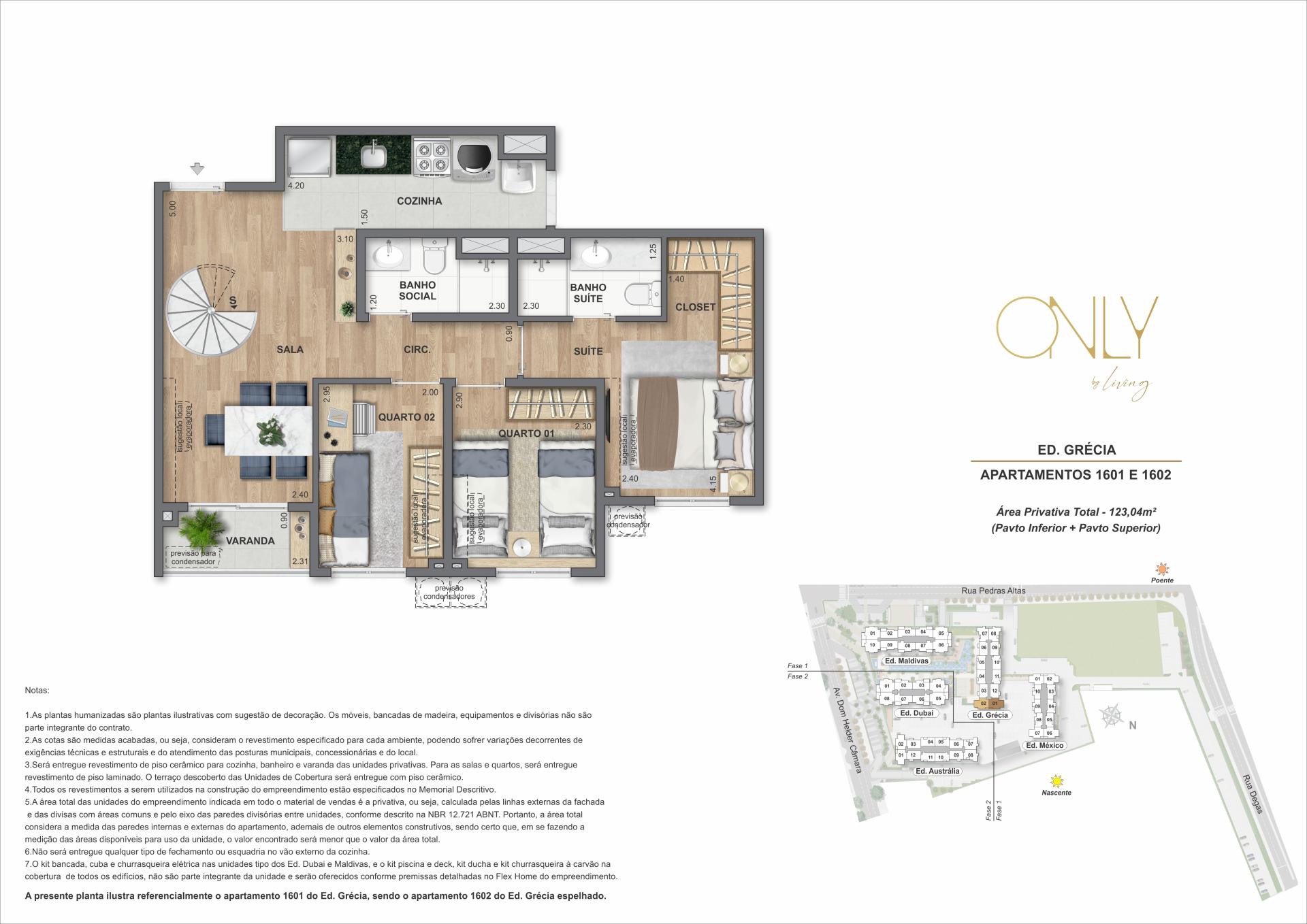 Cobertura Duplex 3 Quartos com Suíte - Pav. Inferior - Área privativa total: 123,04m²