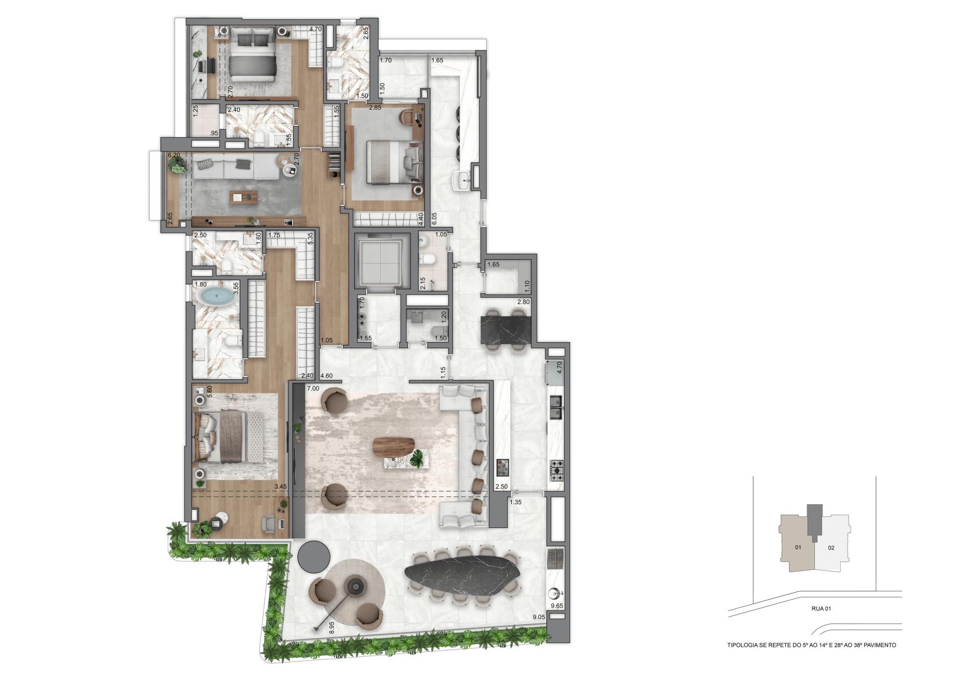 Planta Opção IV - 263 m² | 3 Suítes