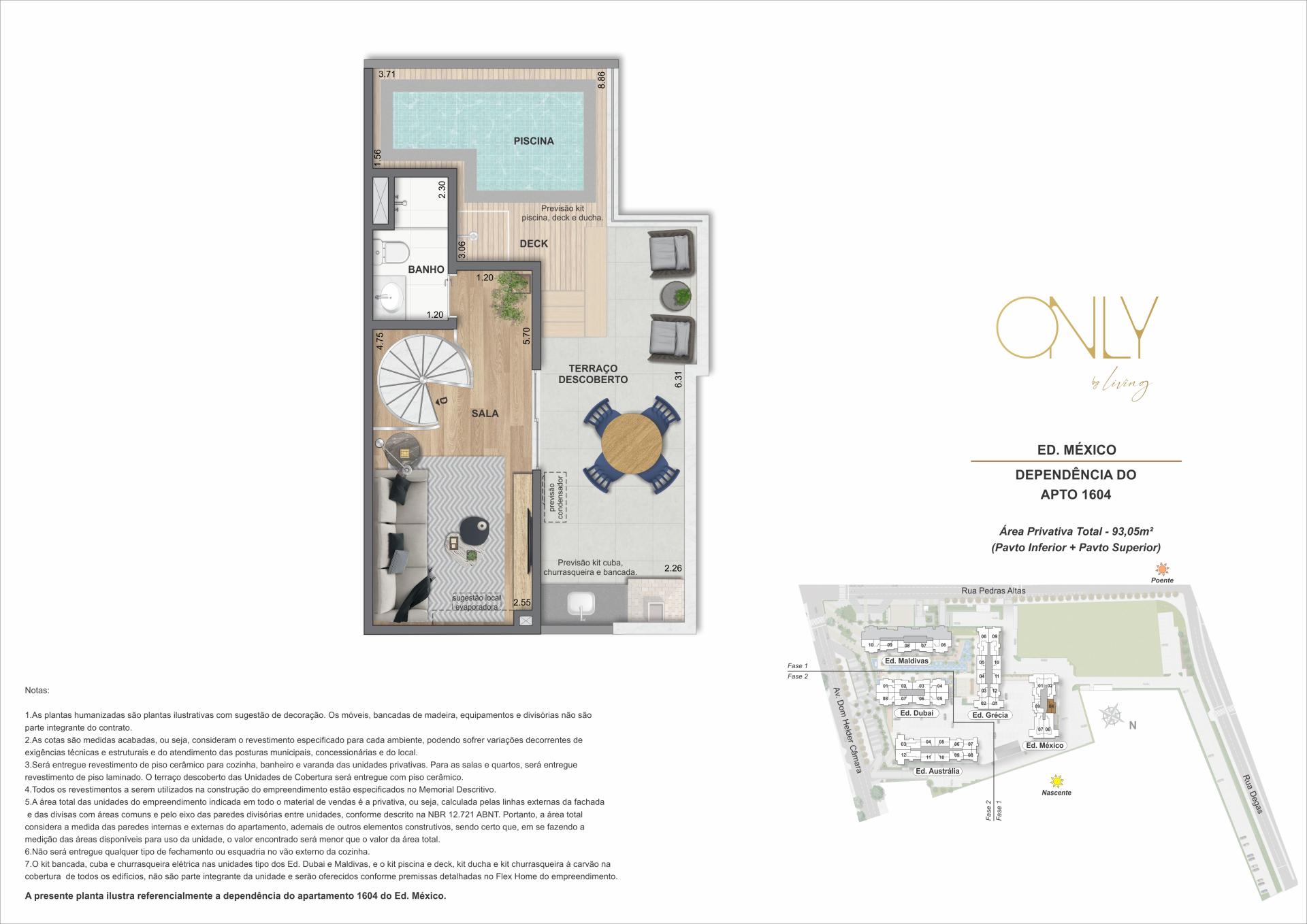 Cobertura Duplex 2 Quartos - Pav. Superior - Área privativa total: 93,05m²